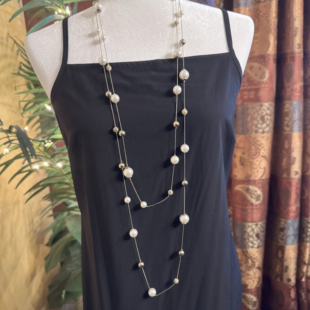 Super Long Pearl Beads, Round Silver Balls with Crystals